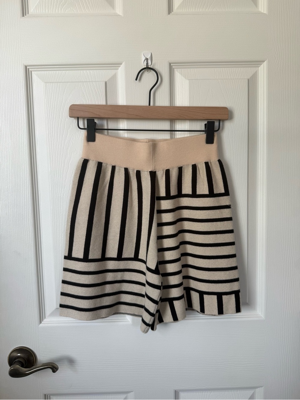 Striped Knit Shorts in Cream and Black